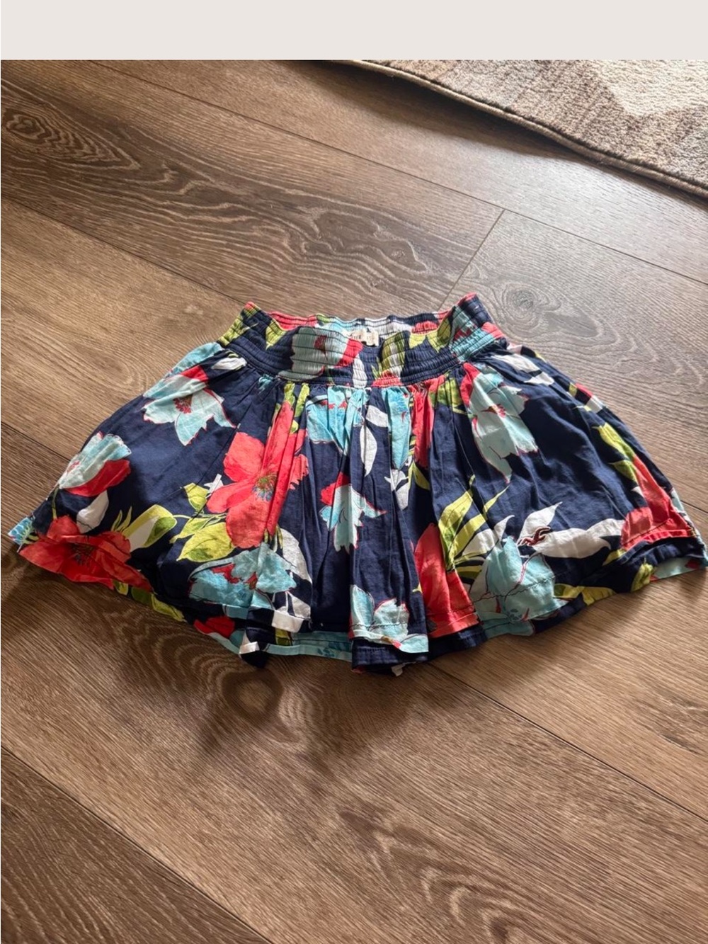 Navy Floral Circle Skirt with Red & Aqua Blooms